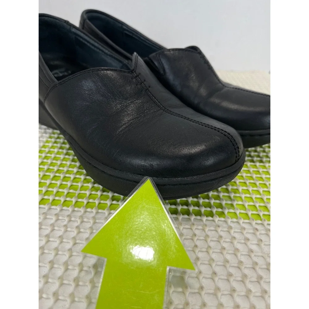 Dansko‎ Slip On Loafers Nurse Wedge Shoes Women's Size 38 7.5-8 Black Leather